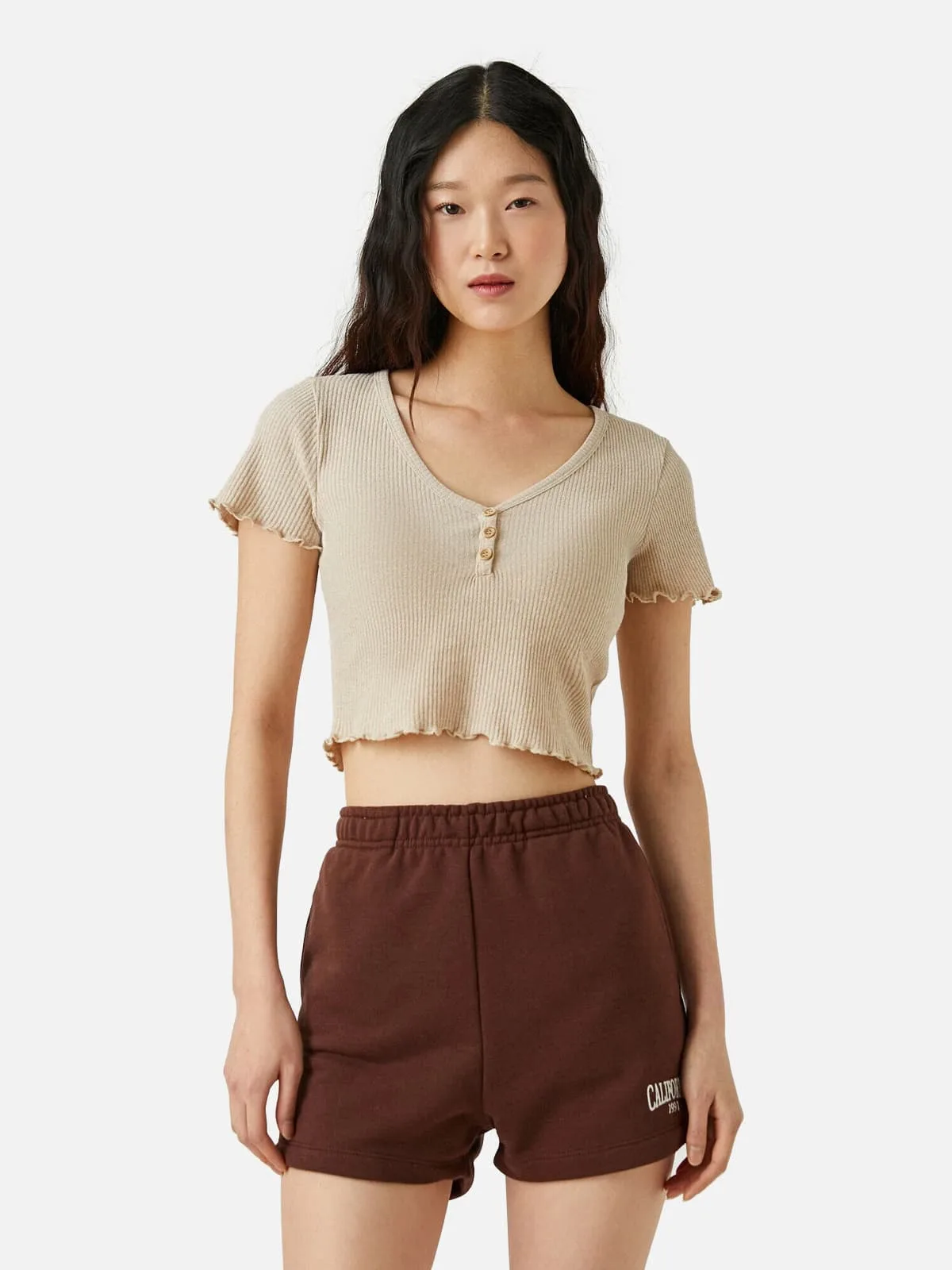 Ribbed Short Sleeves Cropped Top