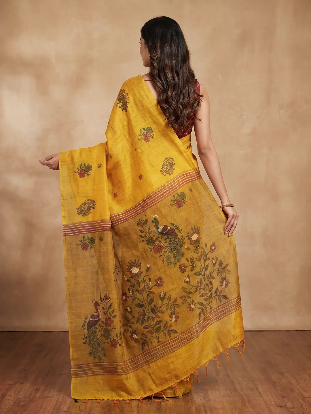 Yellow Handloom Saree for Women - Elegant Traditional Style Sarees - Image 3