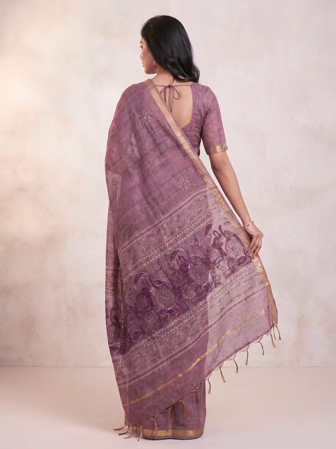 Purple Silk Handloom Saree for Women - Traditional Design Handloom Sarees - Image 3