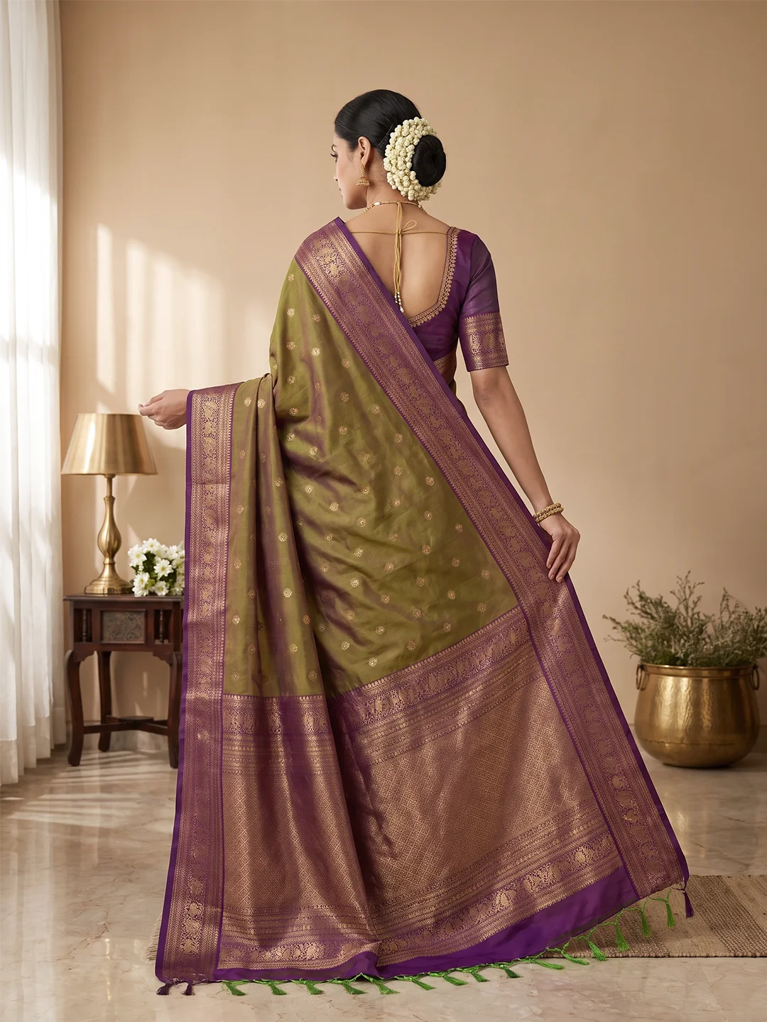 Salem Silk Saree for Women - Gorgeous Olive Green Traditional Styles - Image 2