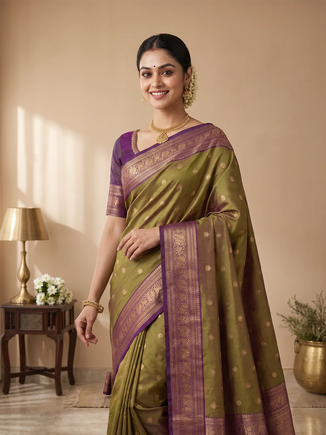 Salem Silk Saree for Women - Gorgeous Olive Green Traditional Styles - Image 3