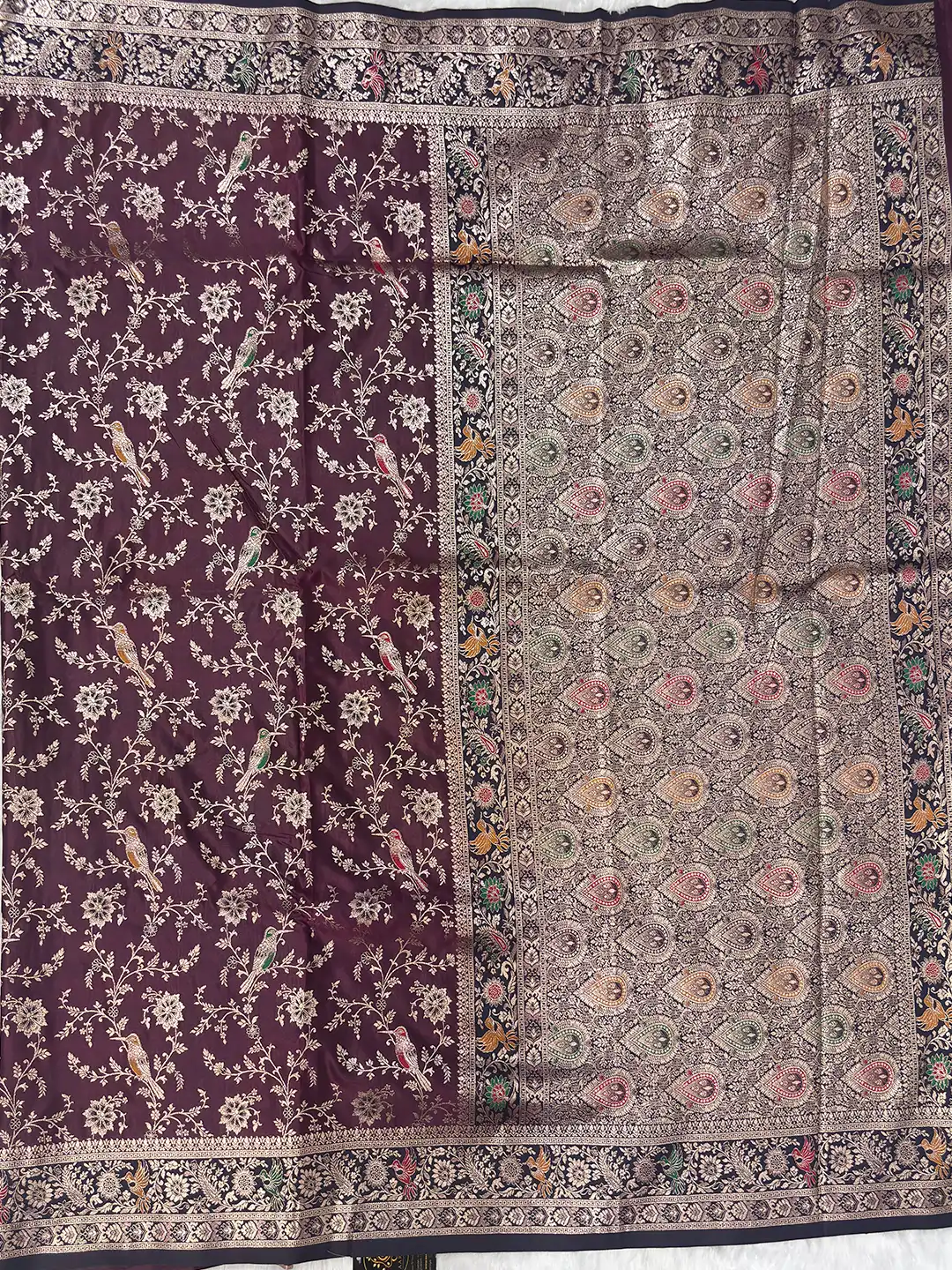 SAARVIYA Maroon Floral Printed Saree for Women with Bird Motif and Designer Pallu - Image 4