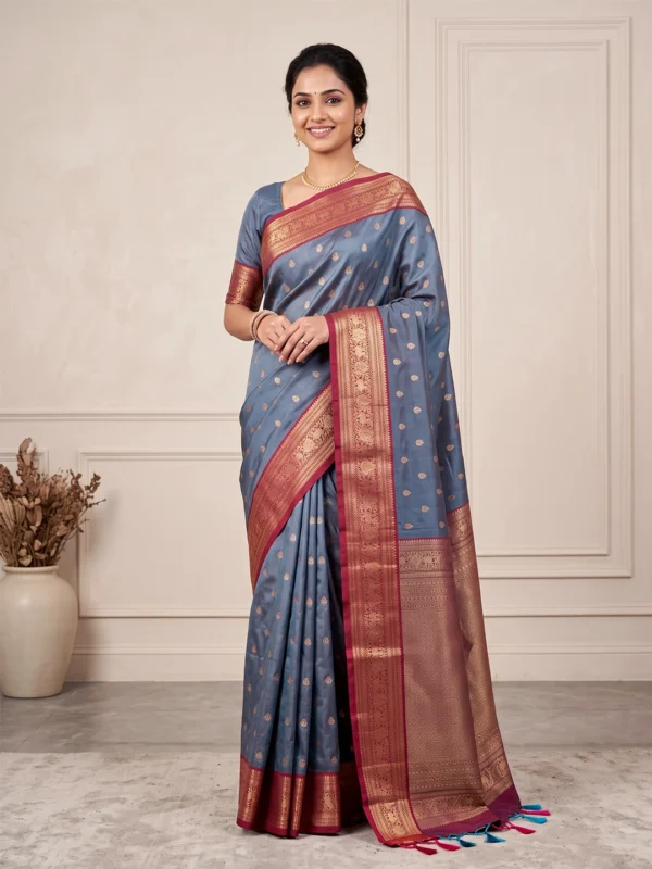 Slate Grey Salem Silk Saree for Women - Premium Traditional Sarees