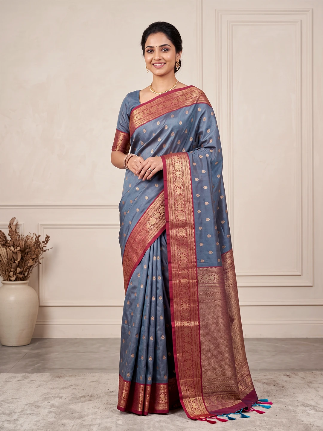 Slate Grey Salem Silk Saree for Women - Premium Traditional Sarees
