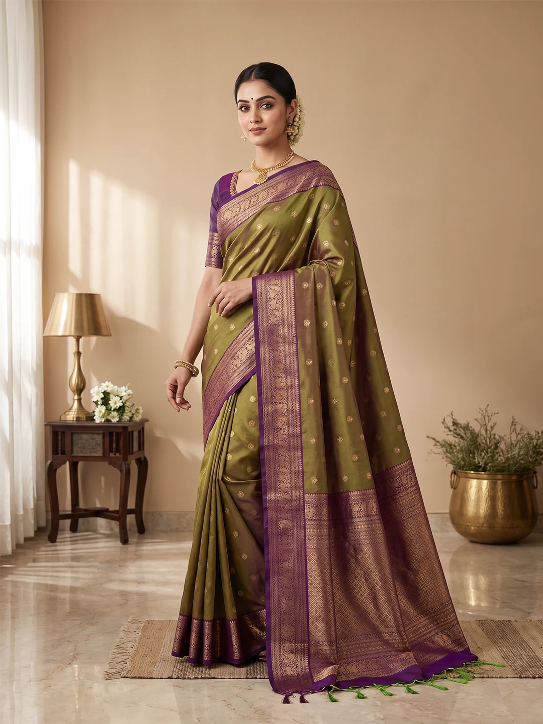 Salem Silk Saree for Women - Gorgeous Olive Green Traditional Styles