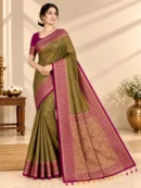 Traditional Olive Green and Magenta Salem Silk Saree