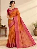 Shruti Salem Silk Saree - Orange with Pink Zari Border