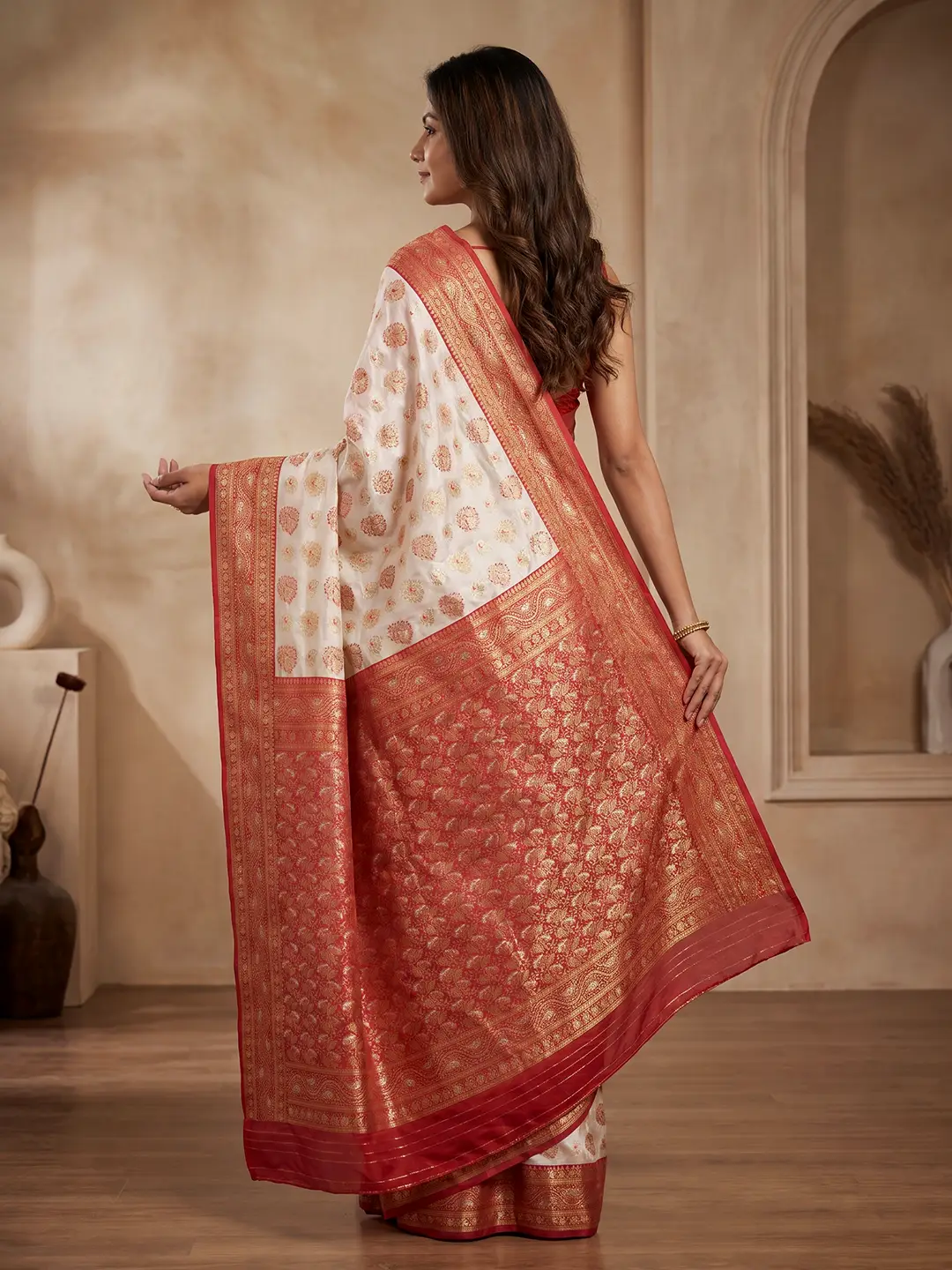 White Red Silk Saree for Women - Elegant Puja Special Traditional Styles - Image 3