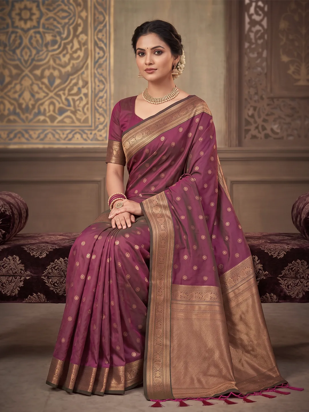 Wine Purple Salem Silk Saree for Women - Beautiful Traditional Sarees - Image 3