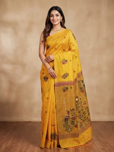 Yellow Handloom Saree for Women - Elegant Traditional Style Sarees