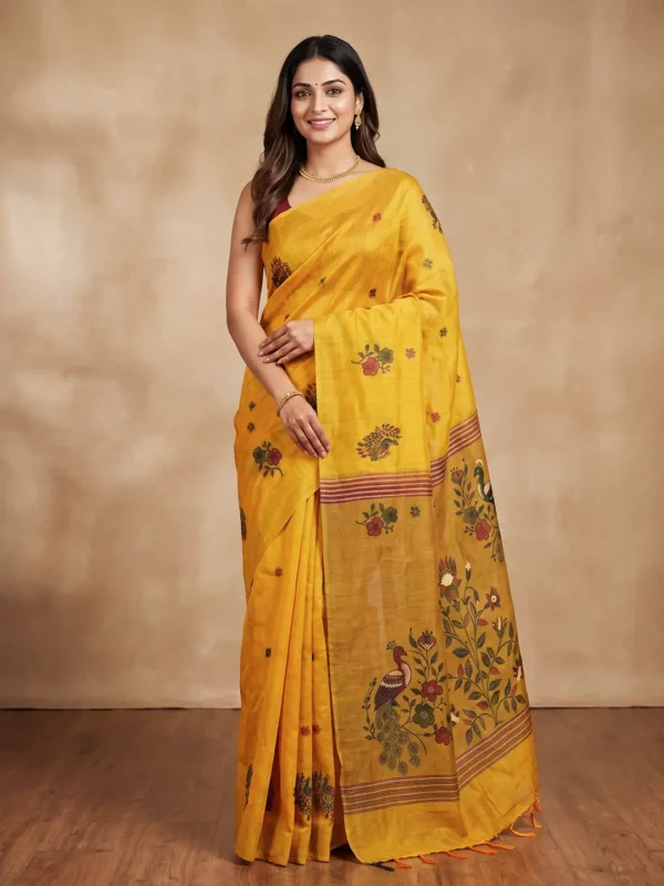 Yellow Handloom Saree for Women - Elegant Traditional Style Sarees